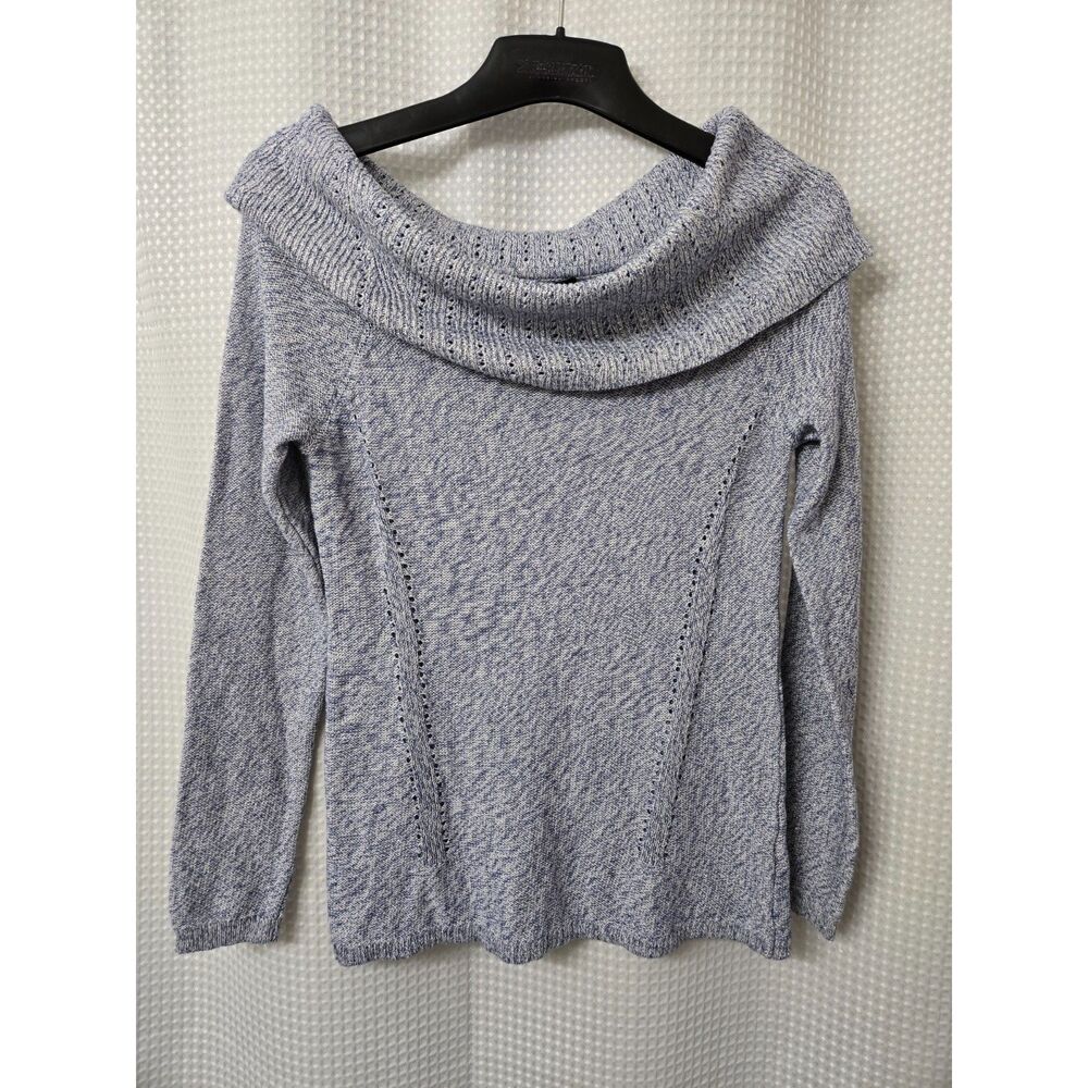 White House Black Market Women's Sweater Size M Blue Silver Metallic Cow Neck